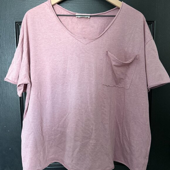 Zenana Outfitters Tops - Womens Oversized Zenana Pocket Tee Shirt Pink Small
